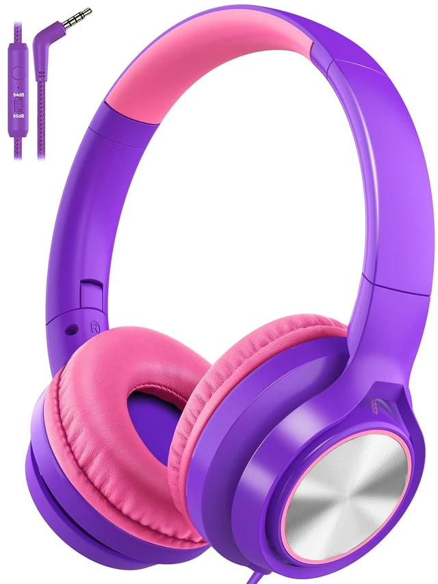 Main image of Kids Headphones with Microphone, Wired Over Ear Headsets with Limited Volume 85dB/ 94dB for Boys Girls Teens Children Online School/Travel/iPad/Tablet/Cellphone