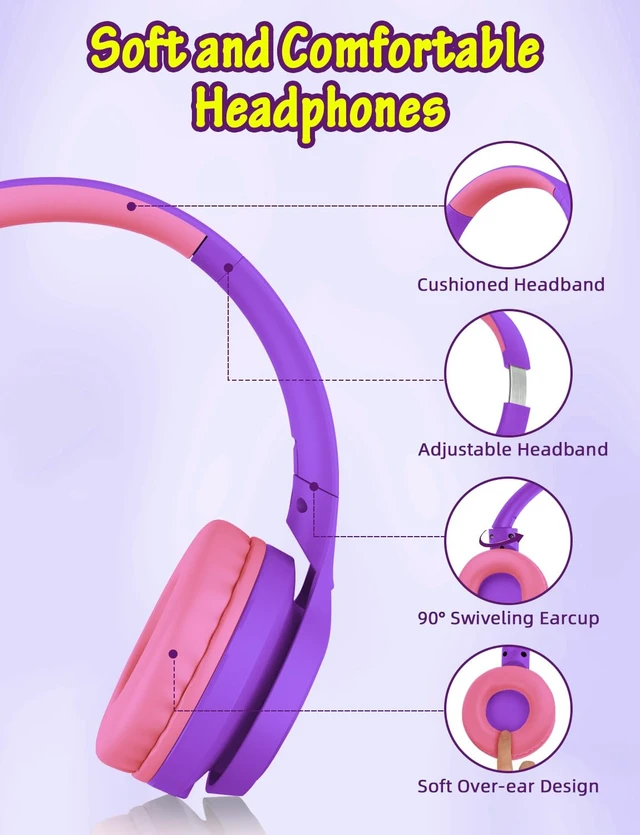 Alt view image 5 of 6 - Kids Headphones with Microphone, Wired Over Ear Headsets with Limited Volume 85dB/ 94dB for Boys Girls Teens Children Online School/Travel/iPad/Tablet/Cellphone