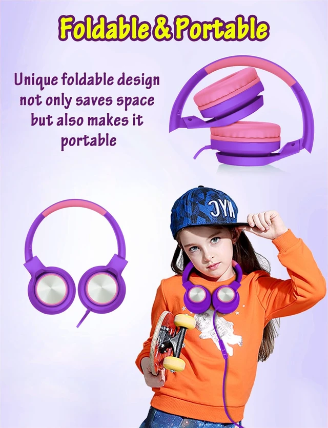 Alt view image 6 of 6 - Kids Headphones with Microphone, Wired Over Ear Headsets with Limited Volume 85dB/ 94dB for Boys Girls Teens Children Online School/Travel/iPad/Tablet/Cellphone