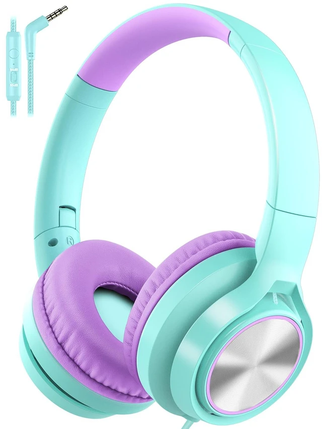 Main image of Kids Headphones with Microphone, Wired Over Ear Headsets with Limited Volume 85dB/ 94dB for Boys Girls Teens Children Online School/Travel/iPad/Tablet/Cellphone