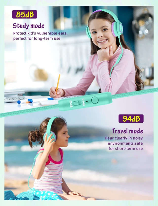 Alt view image 4 of 6 - Kids Headphones with Microphone, Wired Over Ear Headsets with Limited Volume 85dB/ 94dB for Boys Girls Teens Children Online School/Travel/iPad/Tablet/Cellphone