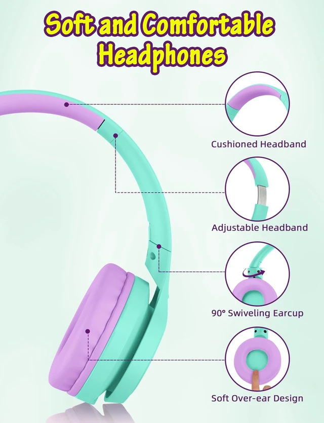 Alt view image 5 of 6 - Kids Headphones with Microphone, Wired Over Ear Headsets with Limited Volume 85dB/ 94dB for Boys Girls Teens Children Online School/Travel/iPad/Tablet/Cellphone
