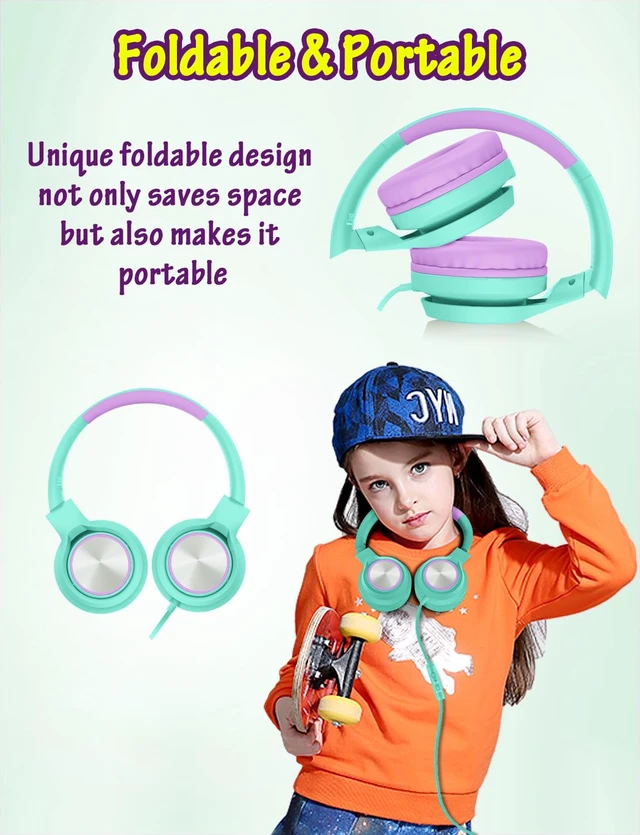 Alt view image 6 of 6 - Kids Headphones with Microphone, Wired Over Ear Headsets with Limited Volume 85dB/ 94dB for Boys Girls Teens Children Online School/Travel/iPad/Tablet/Cellphone