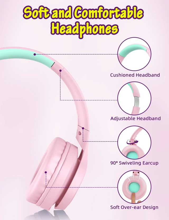 Alt view image 5 of 7 - Kids Headphones with Microphone, Wired Over Ear Headsets with Limited Volume 85dB/ 94dB for Boys Girls Teens Children Online School/Travel/iPad/Tablet/Cellphone Pink