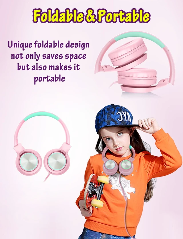 Alt view image 6 of 7 - Kids Headphones with Microphone, Wired Over Ear Headsets with Limited Volume 85dB/ 94dB for Boys Girls Teens Children Online School/Travel/iPad/Tablet/Cellphone Pink