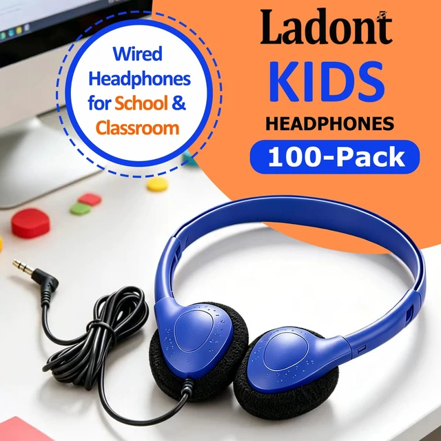Alt view image 2 of 7 - 100 Pack Classroom Headphones Bulk for Students Kids Boys Girls Teens, Wholesale Wired Multi Color 3.5mm On Ear Headphones for Chromebook Laptop PC Computer