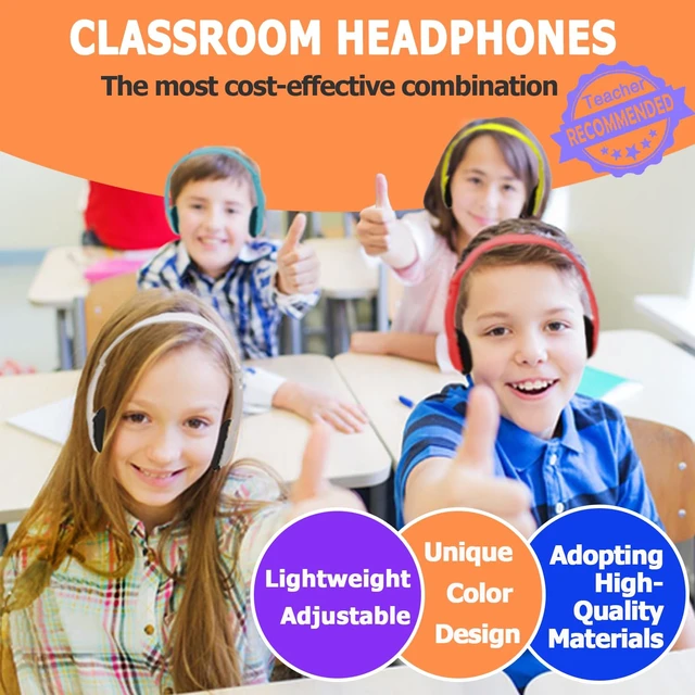 Alt view image 3 of 7 - 100 Pack Classroom Headphones Bulk for Students Kids Boys Girls Teens, Wholesale Wired Multi Color 3.5mm On Ear Headphones for Chromebook Laptop PC Computer