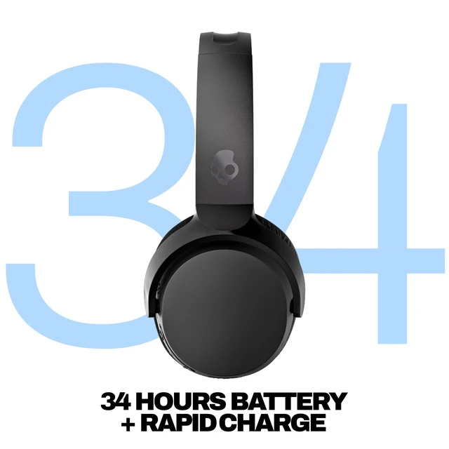 Alt view image 2 of 7 - Riff Wireless 2 On-Ear Bluetooth Headphones - True Black 34 Hours Battery, Foldable Lightweight Design, Convenient for Travel with Included 3.5mm AUX Cable, Microphone, Comfortable