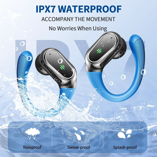Alt view image 6 of 6 - Wireless Earbuds, 2026 Bluetooth 5.4 Headphones, ENC Noise Canceling Mic 60Hrs+ Stereo Wireless Headphones, IP7 Waterproof Bluetooth Earbuds, Sport Earhooks, Dual LED Display, for Workout, Running