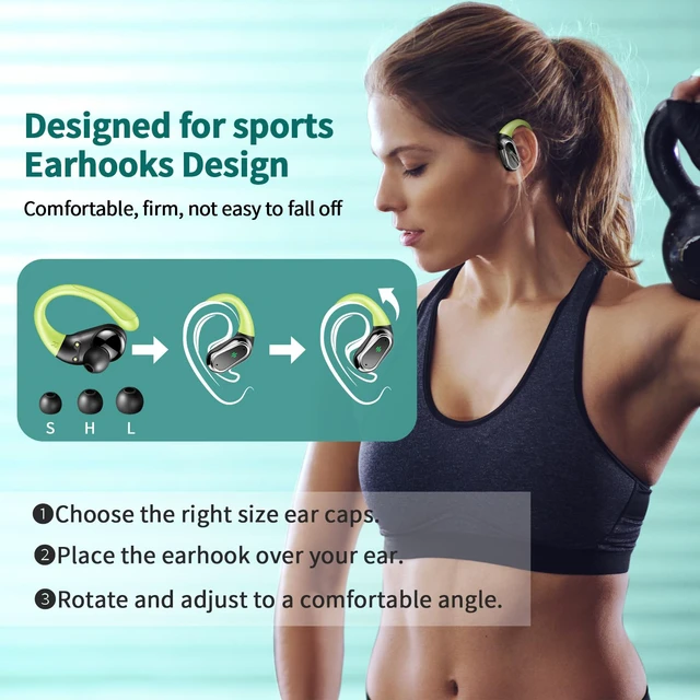 Alt view image 4 of 7 - Wireless Earbuds, 2026 Bluetooth 5.4 Headphones Sport, Bluetooth Earbuds with ENC Noise Canceling Mic, 60H Stereo Wireless Headphones IP7 Waterproof with Earhooks, Dual LED Display for Workout/Running