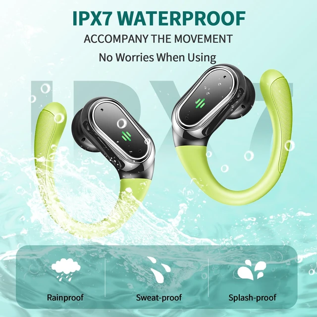 Alt view image 7 of 7 - Wireless Earbuds, 2026 Bluetooth 5.4 Headphones Sport, Bluetooth Earbuds with ENC Noise Canceling Mic, 60H Stereo Wireless Headphones IP7 Waterproof with Earhooks, Dual LED Display for Workout/Running