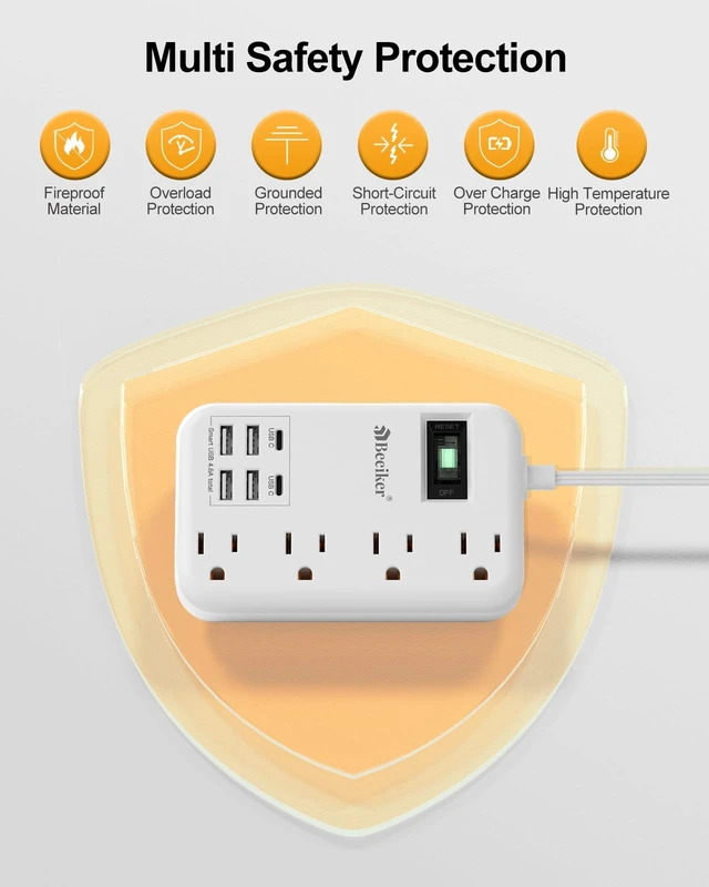 Alt view image 6 of 7 - 6 USB (2 USB C) Travel Power Strip,3 Feet,4 Outlets,Flat Plug 6 USB,4.8A 24W USB Charging Station,Extension Cord 3 Ft,Portable for Travel Cruise Office College Dorm,Short Extension Cord