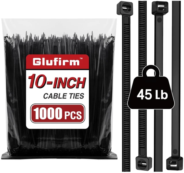Main image of Zip Ties 10 inch (1000 Pack), Black Cable Ties, 45lb Tensile Strength, Wire Ties