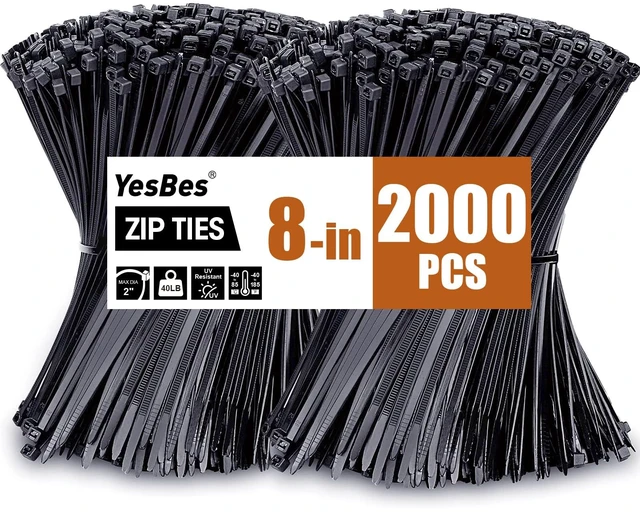 Main image of 2000 PCS Zip Ties 8 Inch, Cable Ties 40lbs Tensile Strength, Black Zip Ties for Indoor and Outdoor Use, UV Resistant Wire Ties