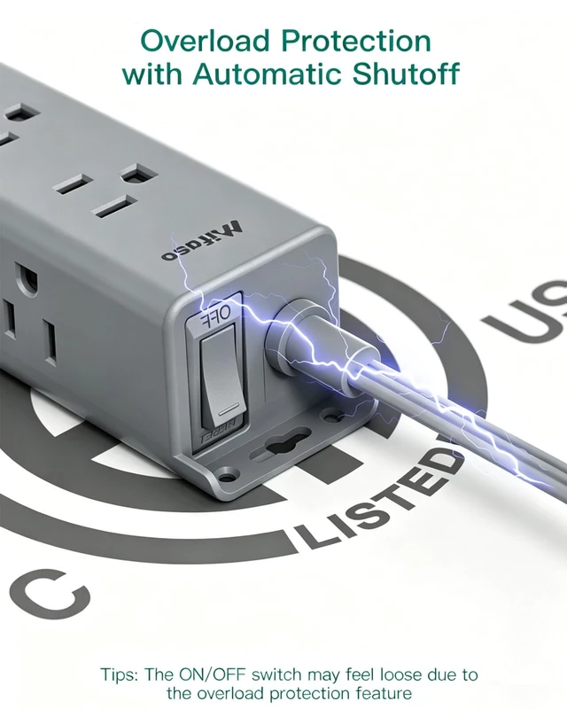 Alt view image 5 of 6 - Surge Protector Power Strip, 12 Widely Spaced Multi Outlets, Wall Mount 3 Side Outlet Extender with Extension Cord, Flat Plug, Overload Protection, Home Office Dorm Room Essentials (10FT, Gray)