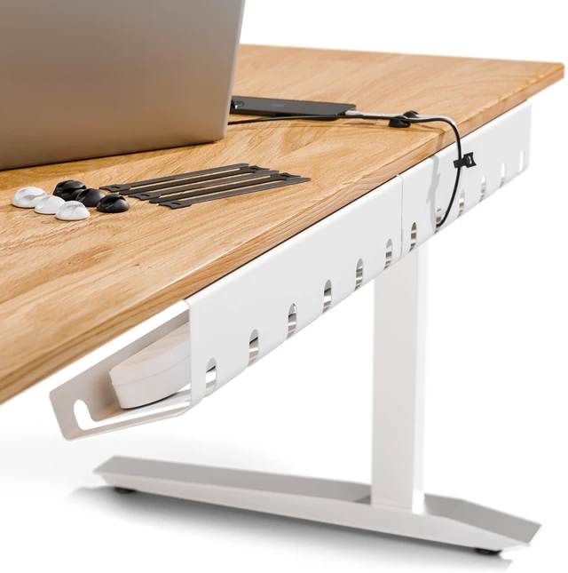 Main image of Cable Management Under Desk, Set of 3 - White Easy under-table mounting keeps cables organized, includes 10 cable ties for a clean and tidy office or home workspace