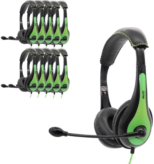 Main image of Products AE-36 Headset in Green with Adjustable Boom Microphone for School, Classroom, Education, Testing and Assessment (10 Pack)