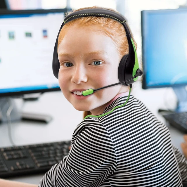 Alt view image 3 of 7 - Products AE-36 Headset in Green with Adjustable Boom Microphone for School, Classroom, Education, Testing and Assessment (10 Pack)