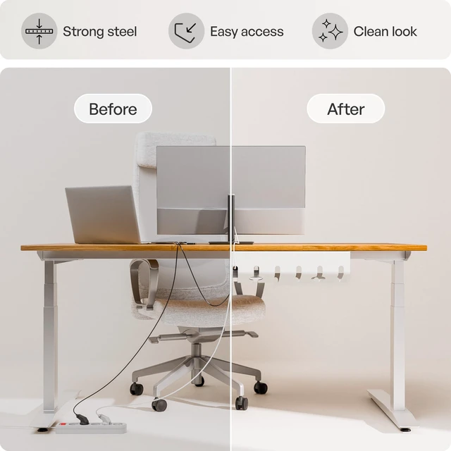Alt view image 4 of 7 - Cable Management Under Desk, Set of 3 - White Easy under-table mounting keeps cables organized, includes 10 cable ties for a clean and tidy office or home workspace