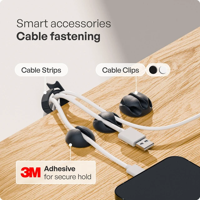 Alt view image 5 of 7 - Cable Management Under Desk, Set of 3 - Black Easy under-table mounting keeps cables organized, includes 10 cable ties for a clean and tidy office or home workspace