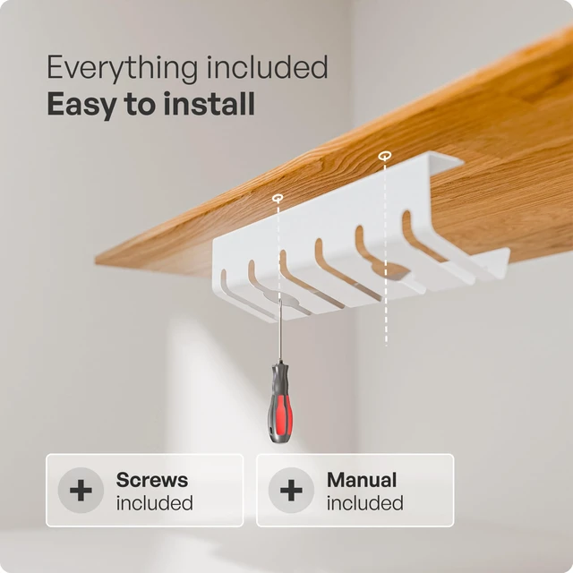 Alt view image 7 of 7 - Cable Management Under Desk, Set of 3 - White Easy under-table mounting keeps cables organized, includes 10 cable ties for a clean and tidy office or home workspace