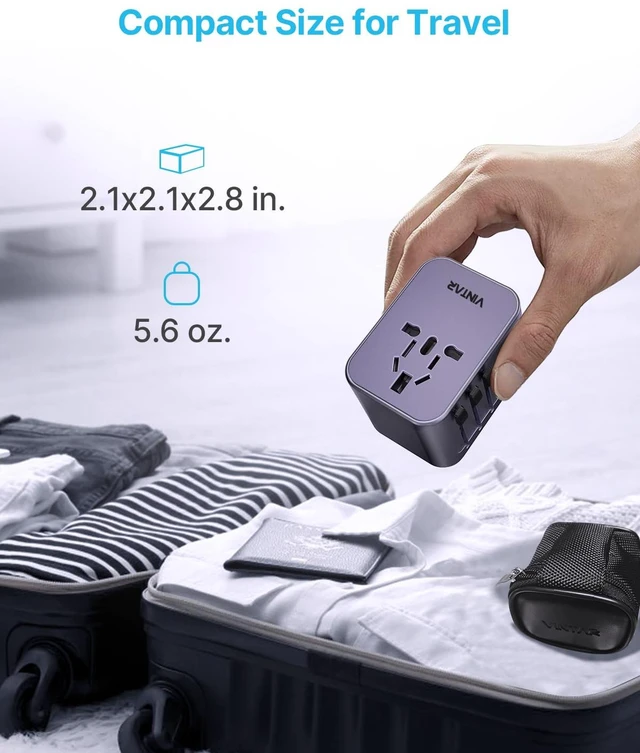 Alt view image 6 of 7 - Universal Travel Adapter 30W, 6-in-1 with 3 USB-C & 2 USB-A, Purple International Power Adapter with Compact Design, All-in-One Travel Essentials Plug Adapter for EU/UK/US/AU, Type C/G/A/I