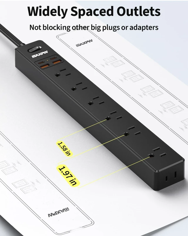Alt view image 3 of 7 - 2 Pack 10Ft Surge Protector Power Strip,7 Outlets 4 USB Ports(2 USBC),1875W Ultra Thin Flat Extension Cord & Flat Plug, 1700 Joules, Wall Mount, Desk Charging Station for Home Office Dorm, White