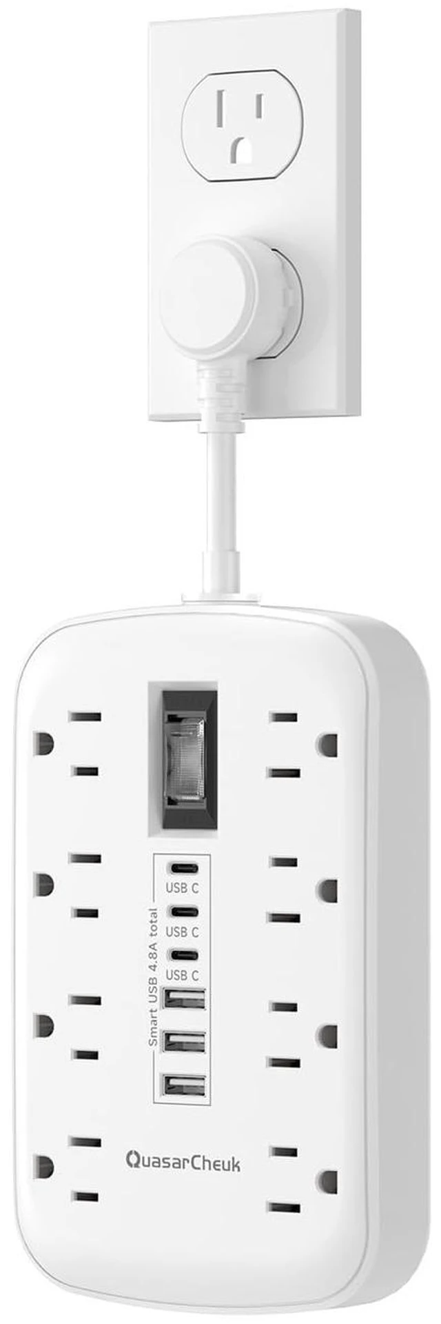 Main image of Short Extension Cord 2 Inch with 6 USB(3 USB C) 8 Outlets, Flat Power Strip 1875W, USB-C(15W), Surge Protector, Charging Station for Multiple Devices, For Home Office Dorm Kitchen Bathroom