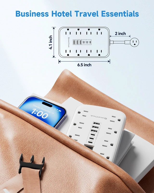 Alt view image 5 of 7 - Short Extension Cord 2 Inch with 6 USB(3 USB C) 8 Outlets, Flat Power Strip 1875W, USB-C(15W), Surge Protector, Charging Station for Multiple Devices, For Home Office Dorm Kitchen Bathroom