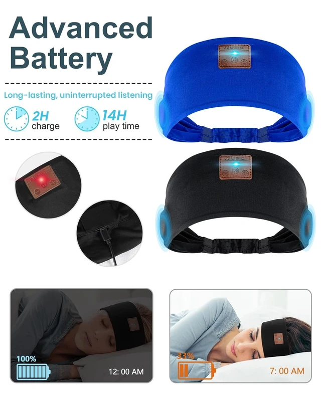 Alt view image 6 of 6 - 2PCS Sleeping Headphones, Headband Headphones with Thin Speakers Wireless Bluetooth Headband for Running Sports Workouts Yoga Travel Meditation Gift for Men Women - Black& Blue