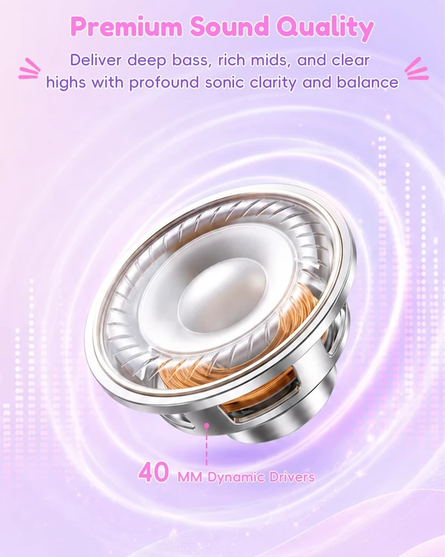 Alt view image 3 of 7 - USB C Kids Headphones for School,Wired Over-Ear for Boys Girls 85dB Volume Limited, HD Stereo Sound, Adjustable Fit, Soft Cushions, Foldable Design for Travel, iPad, Tablets, Gradient Pink
