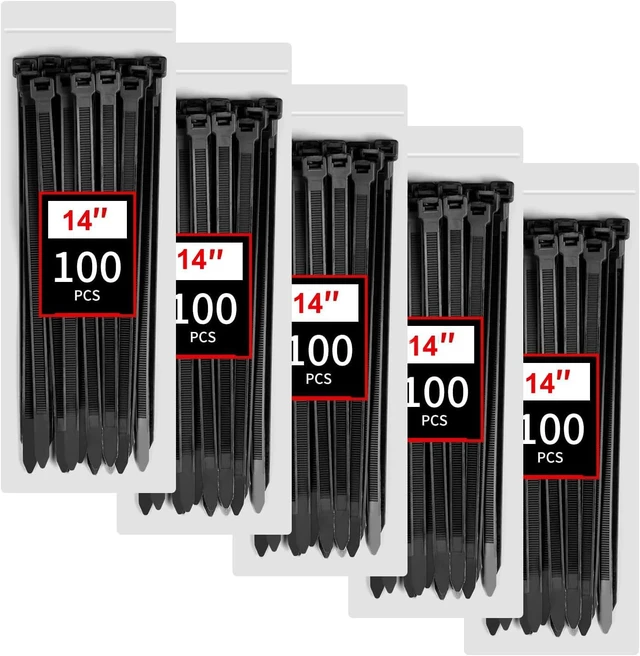 Main image of 14 Inch Black Zip Ties Heavy Duty 500 Pcs, 220 LBS Long Cable Ties UV Resistant Strong Cable Ties, Wire Ties, Self-Locking for Indoor Outdoor Cable Management