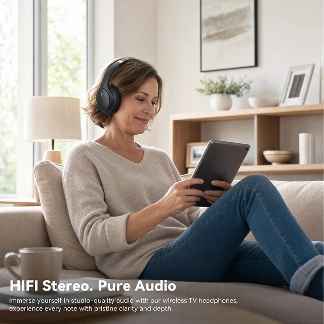 Alt view image 2 of 7 - Wireless Headphones for TV Watching, TV Headphones Wireless for Seniors, Bluetooth 5.4 Headphones for TV with Versatile Transmitter Charging Dock, Instant Audio Sync for Parents & Elderly, Black