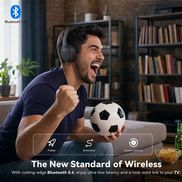 Alt view image 3 of 7 - Wireless Headphones for TV Watching, TV Headphones Wireless for Seniors, Bluetooth 5.4 Headphones for TV with Versatile Transmitter Charging Dock, Instant Audio Sync for Parents & Elderly, Black