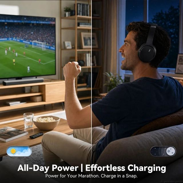 Alt view image 4 of 7 - Wireless Headphones for TV Watching, TV Headphones Wireless for Seniors, Bluetooth 5.4 Headphones for TV with Versatile Transmitter Charging Dock, Instant Audio Sync for Parents & Elderly, Black
