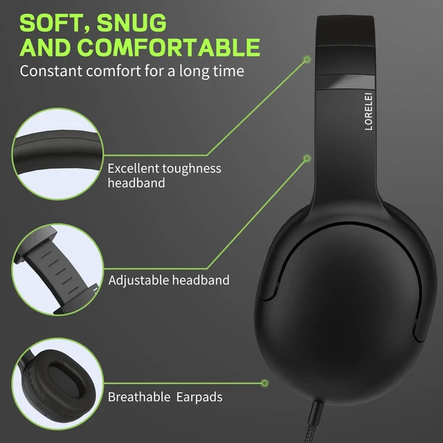 Alt view image 2 of 6 - E5 Wired Headphones for Kids Foldable & 3.5mm Jack Tangle Free Nylon Wire Stereo On Ear Headsets for Kids/Children/School/Tablet/Ipad/Kiddle/Plane (Space Black)