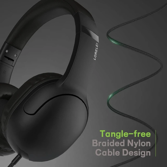 Alt view image 4 of 6 - E5 Wired Headphones for Kids Foldable & 3.5mm Jack Tangle Free Nylon Wire Stereo On Ear Headsets for Kids/Children/School/Tablet/Ipad/Kiddle/Plane (Space Black)