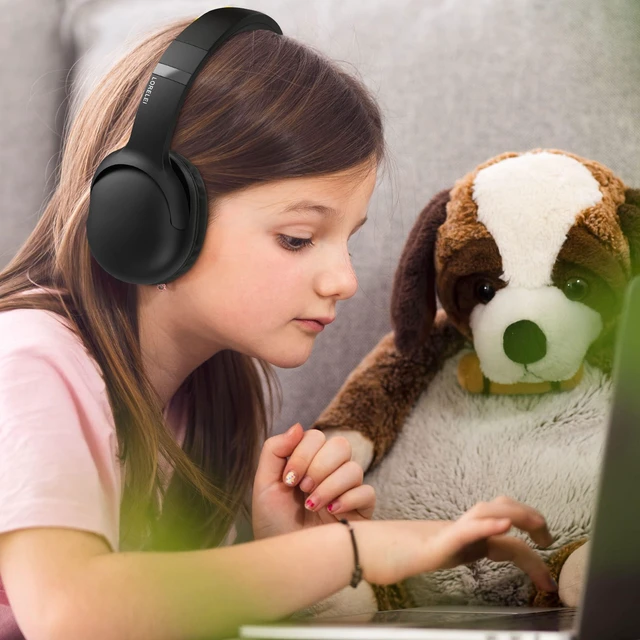 Alt view image 6 of 6 - E5 Wired Headphones for Kids Foldable & 3.5mm Jack Tangle Free Nylon Wire Stereo On Ear Headsets for Kids/Children/School/Tablet/Ipad/Kiddle/Plane (Space Black)
