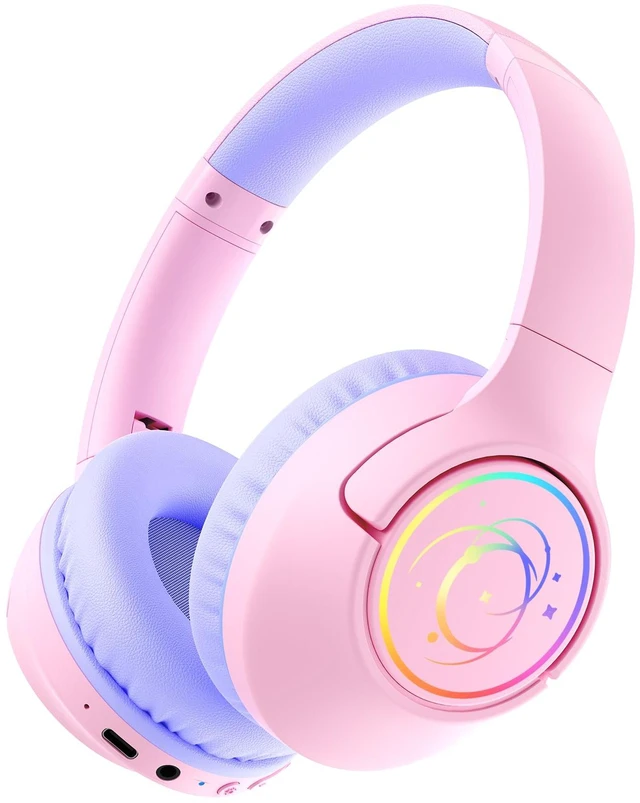 Main image of Kids Bluetooth Headphones, 85H Playtime for Toddler Girls, Pink with LED Over Ear Wireless Headphones for Kids, 85/94dB Safe Volume Limit, Bluetooth 5.4 Built-in Mic for iPad Tablet Airplane Travel