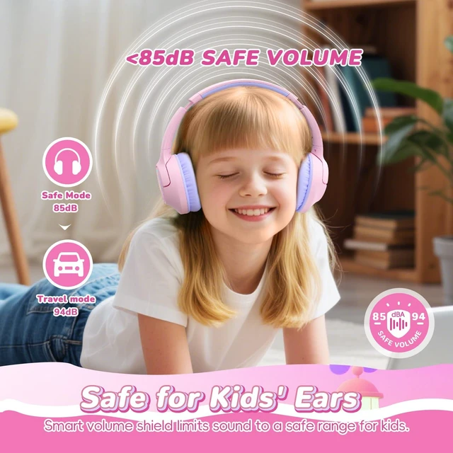 Alt view image 4 of 7 - Kids Bluetooth Headphones, 85H Playtime for Toddler Girls, Pink with LED Over Ear Wireless Headphones for Kids, 85/94dB Safe Volume Limit, Bluetooth 5.4 Built-in Mic for iPad Tablet Airplane Travel