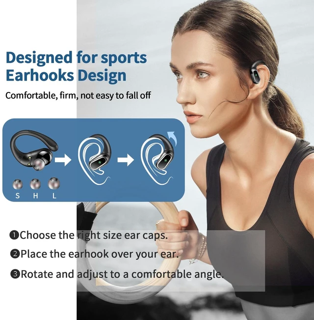 Alt view image 4 of 7 - Wireless Earbuds, 2026 Bluetooth 5.4 Headphones Sport, 60Hrs HiFi Stereo Deep Bass Over-Ear buds with ENC Noise Cancelling Mic, IP7 Waterproof & LED Display Earphones with Earhooks for Workout/Running