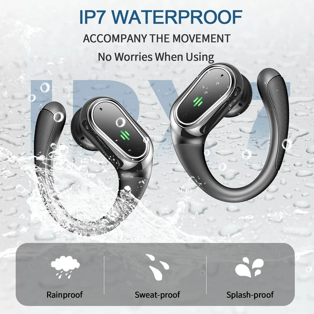 Alt view image 6 of 7 - Wireless Earbuds, 2026 Bluetooth 5.4 Headphones Sport, 60Hrs HiFi Stereo Deep Bass Over-Ear buds with ENC Noise Cancelling Mic, IP7 Waterproof & LED Display Earphones with Earhooks for Workout/Running