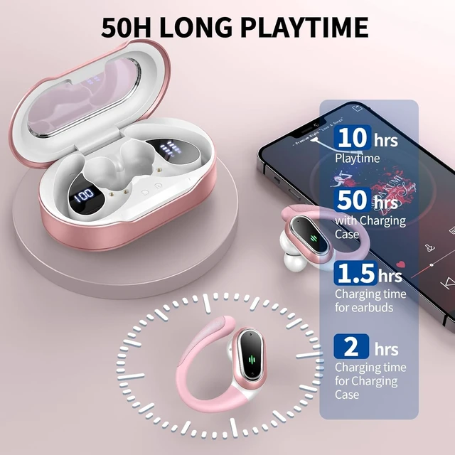 Alt view image 5 of 6 - Wireless Earbuds, 2026 Bluetooth 5.4 Headphones, ENC Noise Canceling Mic 60Hrs+ Stereo Wireless Headphones, IP7 Waterproof Bluetooth Earbuds, Sport Earhooks, Dual LED Display, for Workout, Running