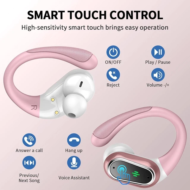 Alt view image 4 of 6 - Wireless Earbuds, 2026 Bluetooth 5.4 Headphones, ENC Noise Canceling Mic 60Hrs+ Stereo Wireless Headphones, IP7 Waterproof Bluetooth Earbuds, Sport Earhooks, Dual LED Display, for Workout, Running
