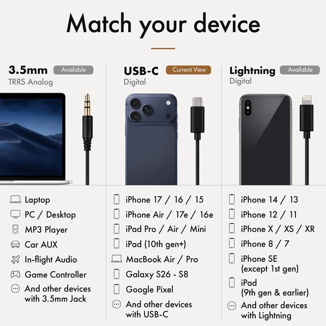 Alt view image 3 of 7 - Premium Wooden Wired Earbuds with Microphone (USB C/Type C) Compatible with iPhone 17, 16, 15, Air / iPad Pro, Air, Mini, 10+ / MacBook / Galaxy S26 - S8, Pixel, and other USB-C devices