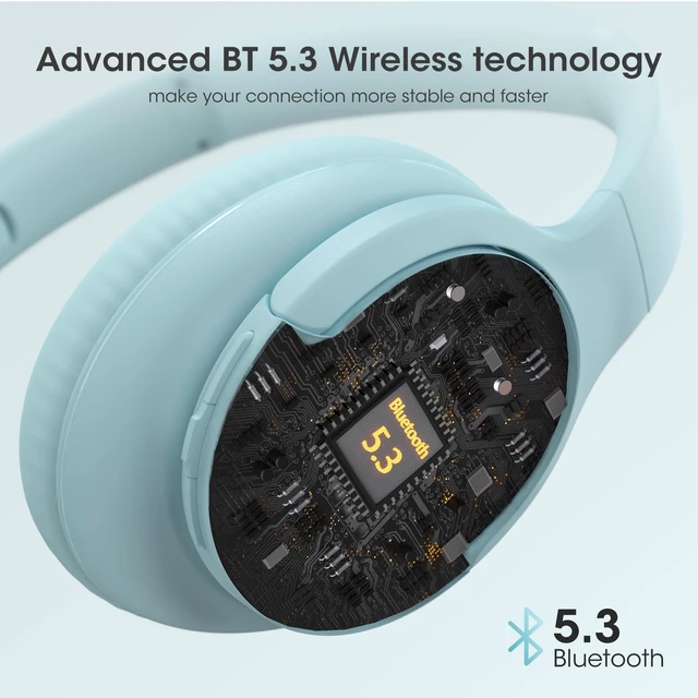 Alt view image 3 of 7 - Bluetooth Headphones Over Ear, Headphones Wireless with 90H Playtime 3 EQ Modes, Bluetooth 5.3 Wireless Headphones with Hifi Stereo Sound, ENC Mic, Foldable for Travel Work Study Phone PC, Blue