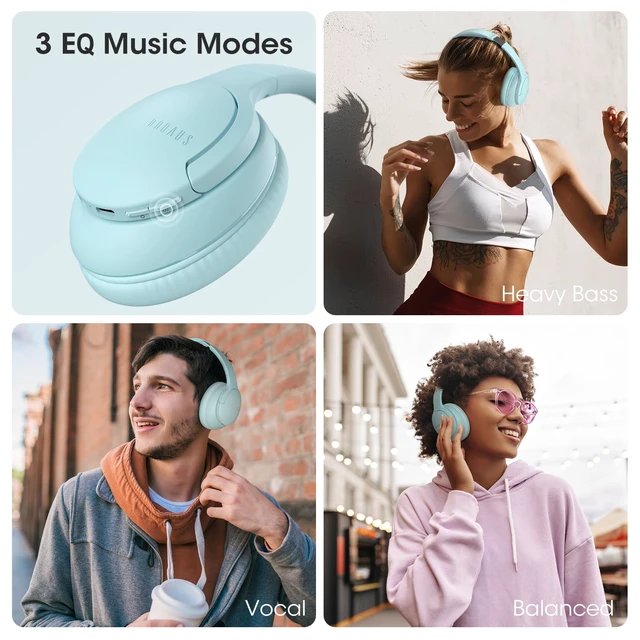 Alt view image 5 of 7 - Bluetooth Headphones Over Ear, Headphones Wireless with 90H Playtime 3 EQ Modes, Bluetooth 5.3 Wireless Headphones with Hifi Stereo Sound, ENC Mic, Foldable for Travel Work Study Phone PC, Blue