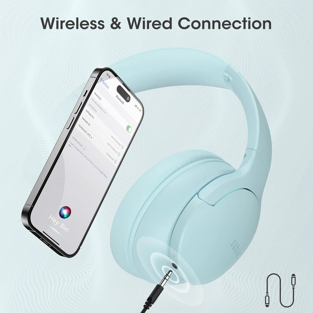 Alt view image 6 of 7 - Bluetooth Headphones Over Ear, Headphones Wireless with 90H Playtime 3 EQ Modes, Bluetooth 5.3 Wireless Headphones with Hifi Stereo Sound, ENC Mic, Foldable for Travel Work Study Phone PC, Blue