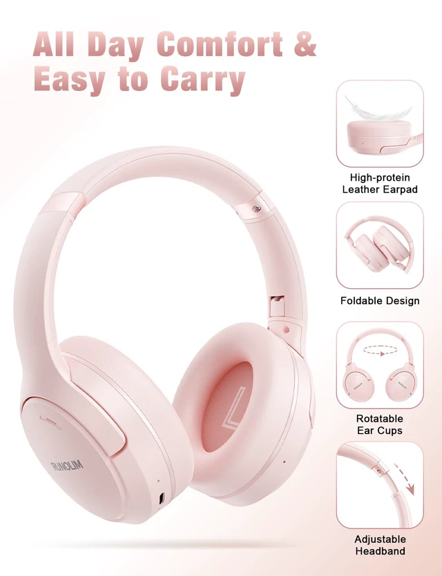 Alt view image 5 of 7 - Active Noise Cancelling Headphones, Wireless Bluetooth Over Ear 100H Playtime, Transparency Mode, Deep Bass Hi-Fi Stereo, Built-in Mic, Lightweight Comfort for Travel, Office and Home