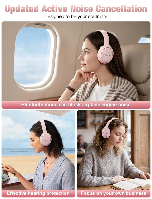 Alt view image 6 of 7 - Active Noise Cancelling Headphones, Wireless Bluetooth Over Ear 100H Playtime, Transparency Mode, Deep Bass Hi-Fi Stereo, Built-in Mic, Lightweight Comfort for Travel, Office and Home